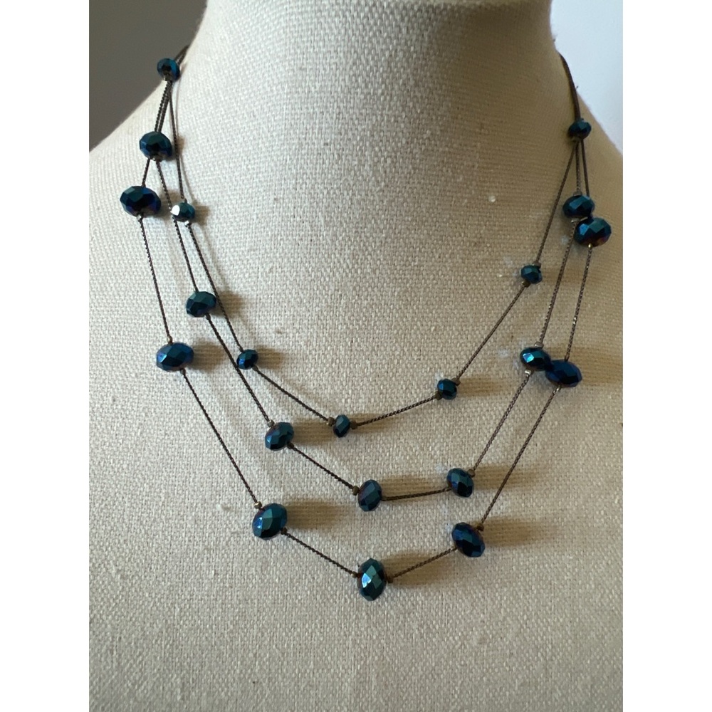 Modern Blue Multi-Strand Necklace with Beads